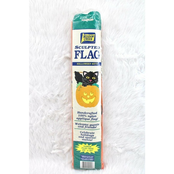 Halloween Black Kitty Cat Jack O Lantern Large Flag Sculpted Banner 28" x 40" - Picture 4 of 6